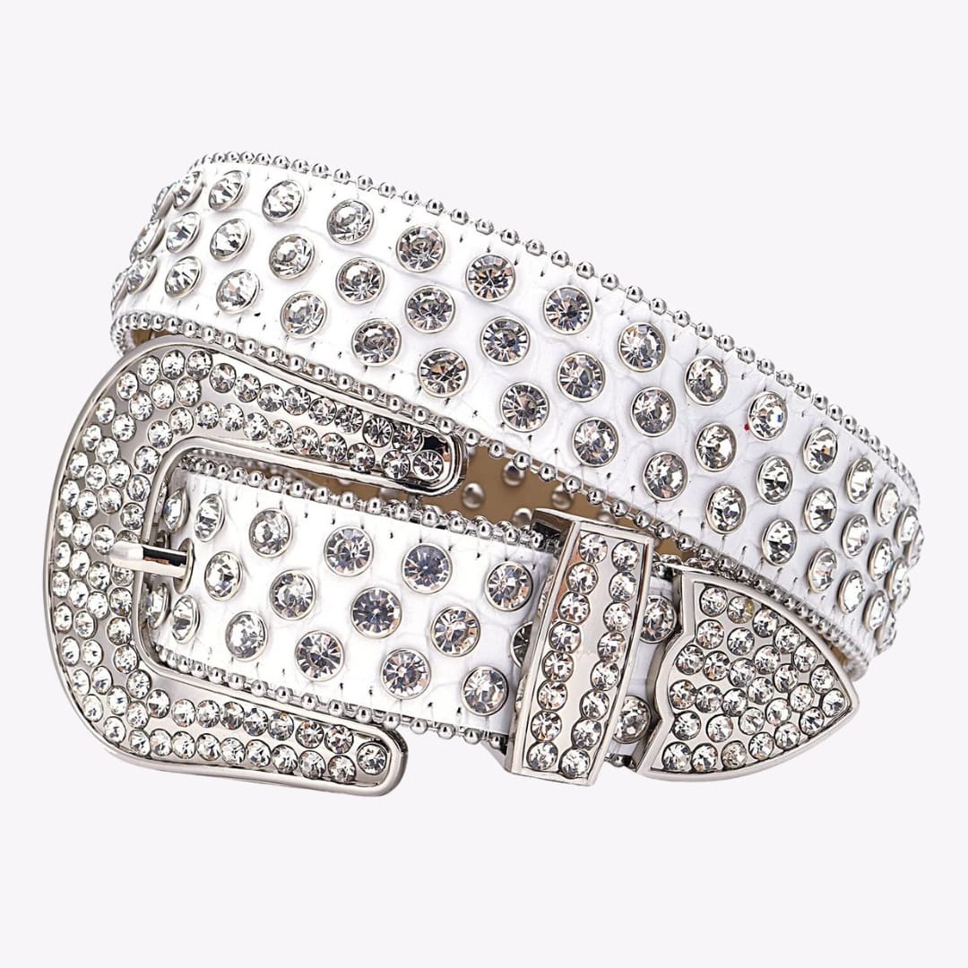 White Rhinestone Belt by Lustrous