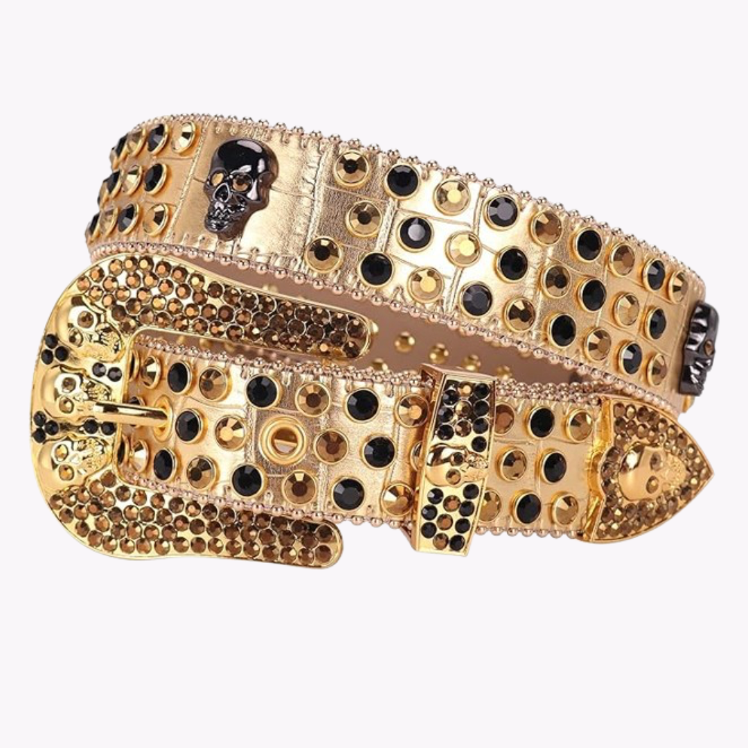 Lustrous Belt - Gold & Black Skull