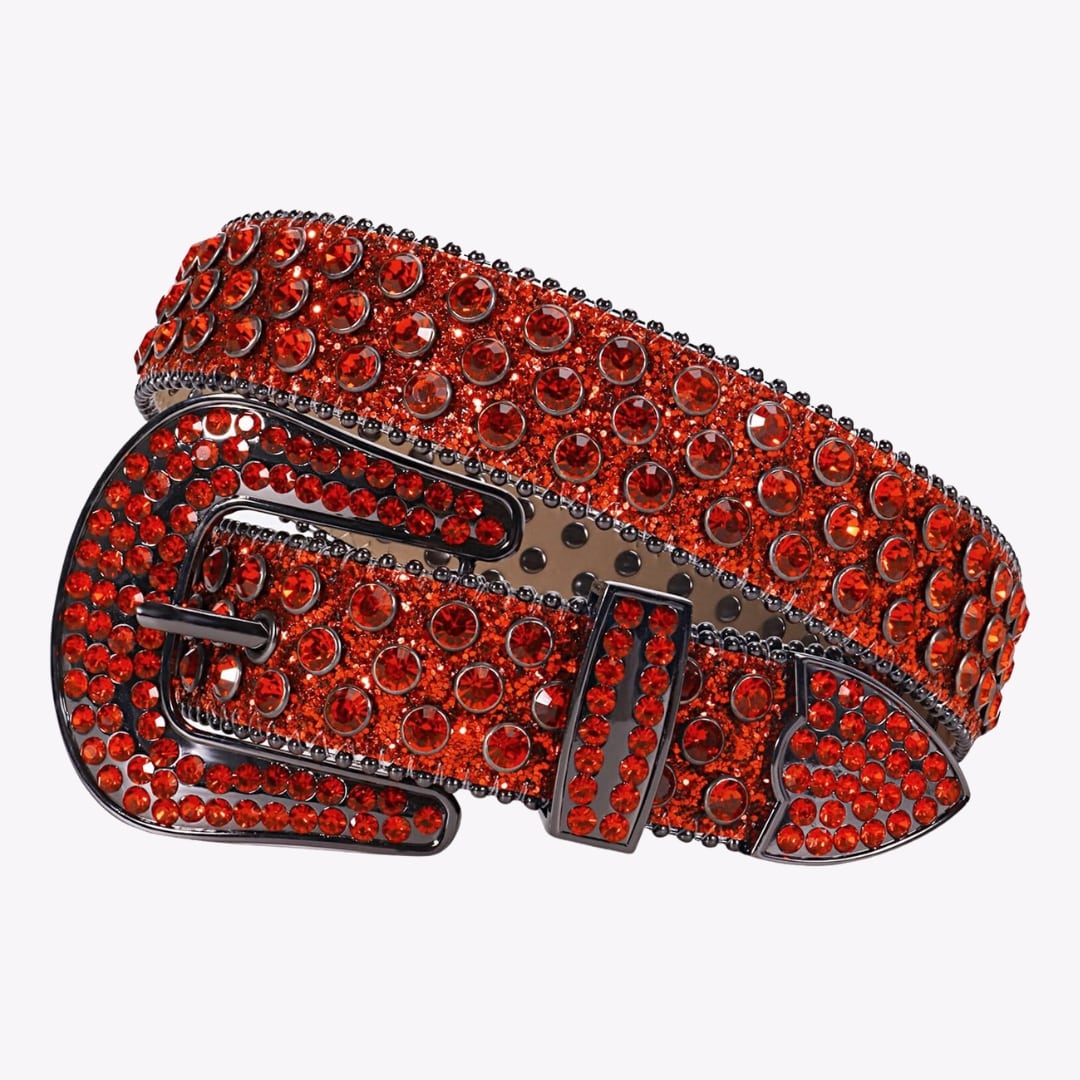 Deep Red Rhinestone Belt by Lustrous