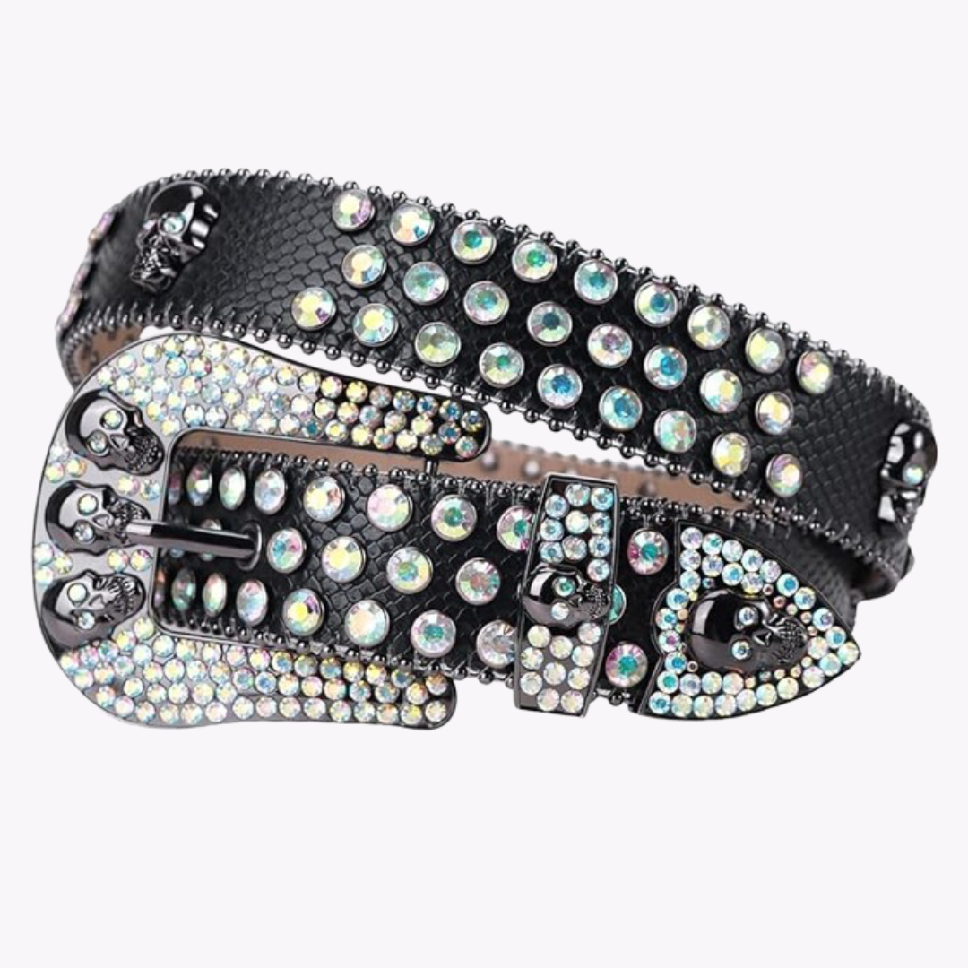 Lustrous Belt - Black & Multi Skull