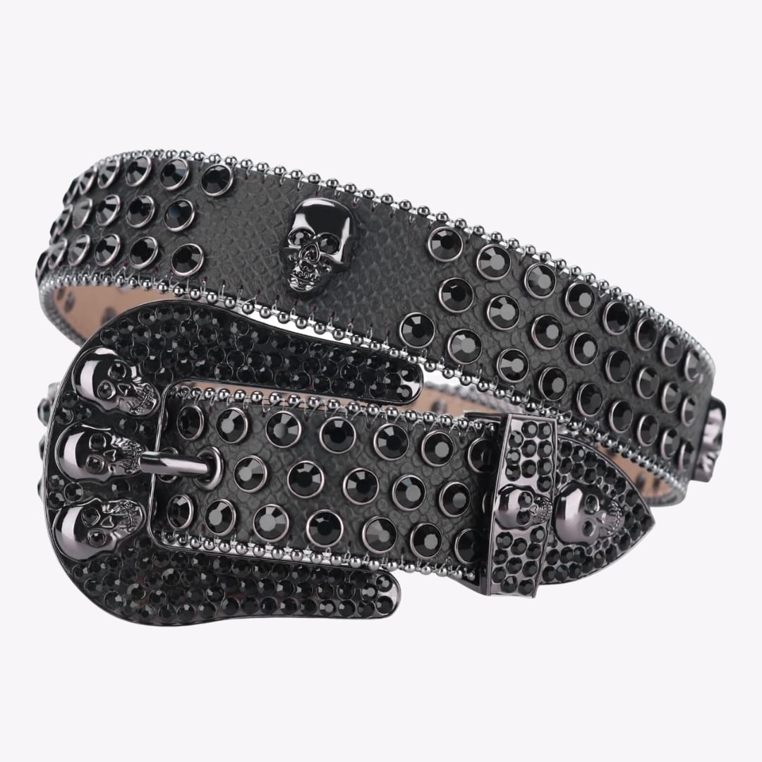 Black Skull Rhinestone Belt by Lustrous