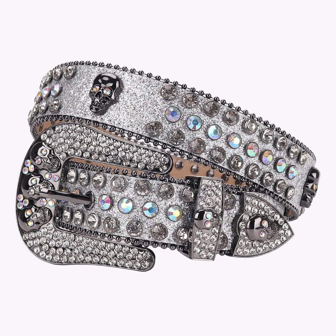 Silver Skull Rhinestone Belt by Lustrous