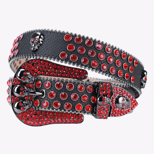 Skull Rhinestone Belt With Red Stones by Lustrous