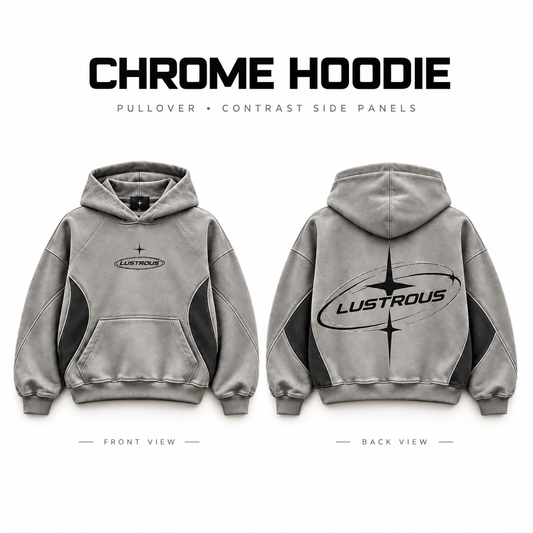LUSTROUS Chrome stone hoodie front and back product detail sheet