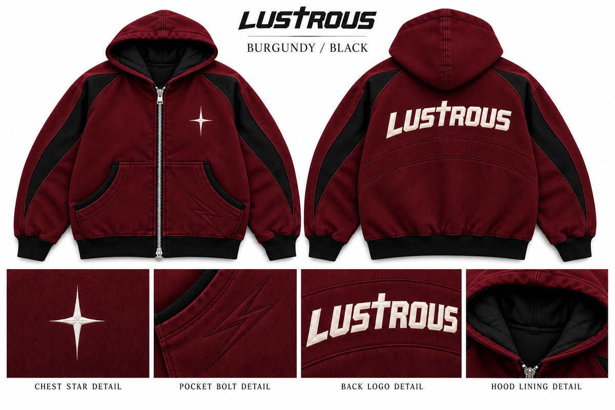 LUSTROUS Hooded Coat — Burgundy / Black design preview