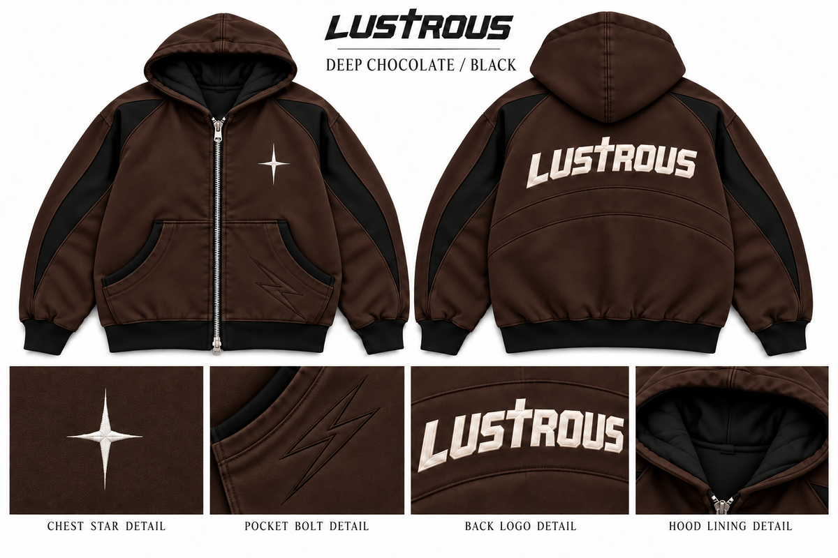 LUSTROUS Hooded Coat — Deep Chocolate / Black design preview