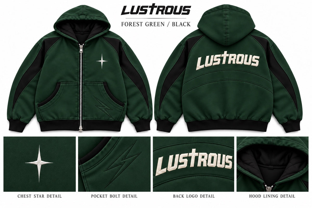 LUSTROUS Hooded Coat — Forest Green / Black design preview