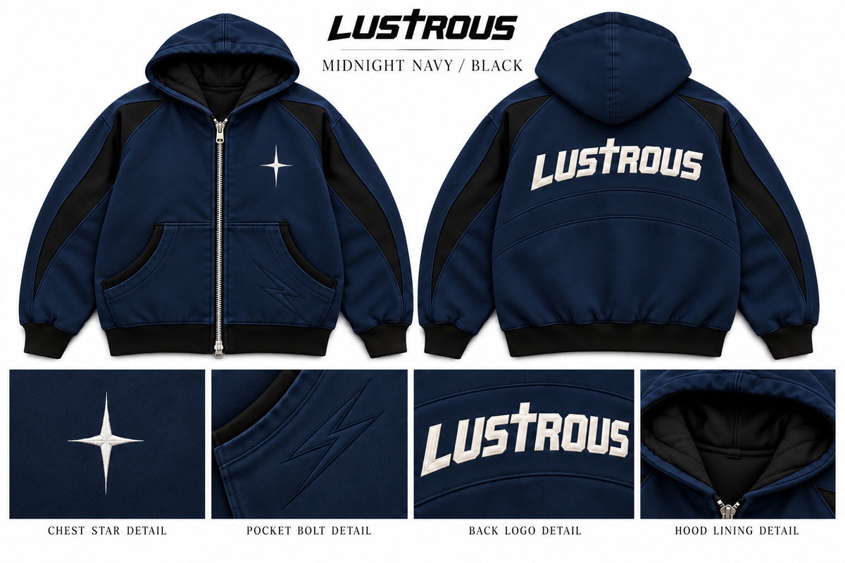 LUSTROUS Hooded Coat — Midnight Navy / Black design preview