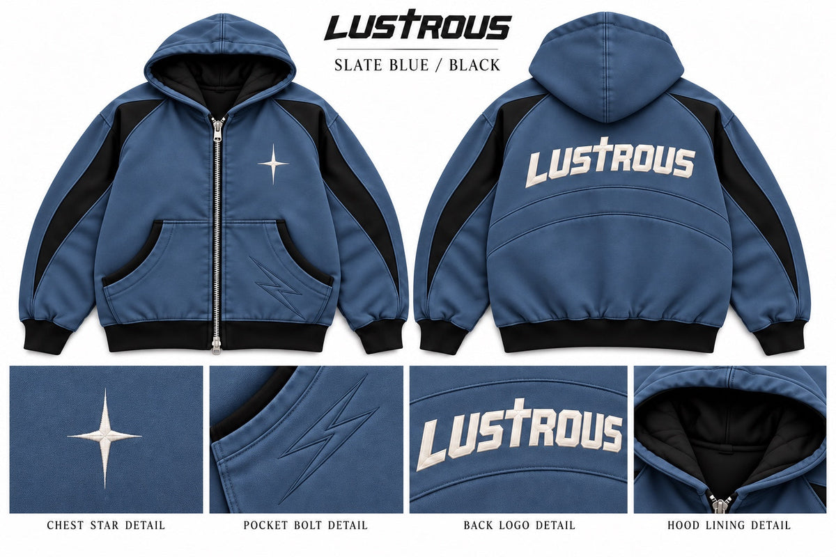 LUSTROUS Hooded Coat — Slate Blue / Black design preview