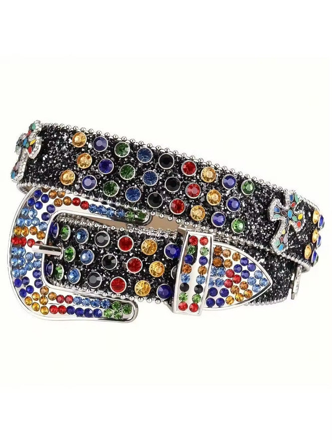 Lustrous Belt - Black & Rainbow Butterfly