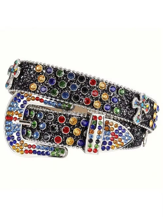 Lustrous Belt - Black & Rainbow Butterfly